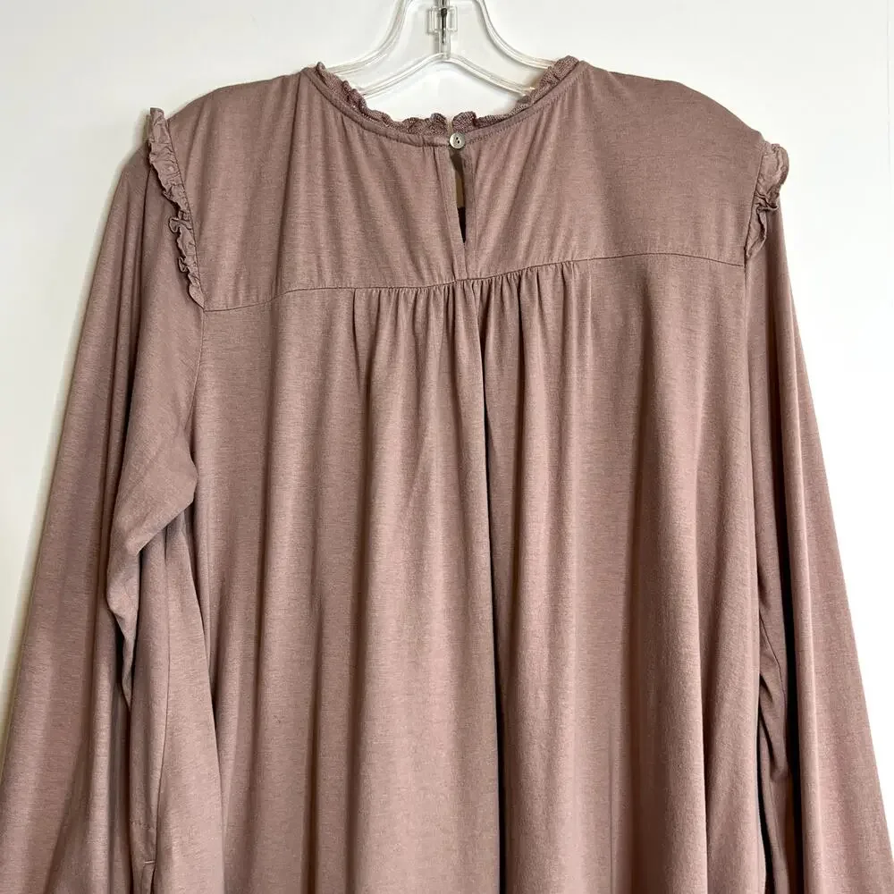 LOGO by Lori Goldstein Cotton Modal Top with Swiss Dot Details Mauve Womens Med - Picture 7 of 13